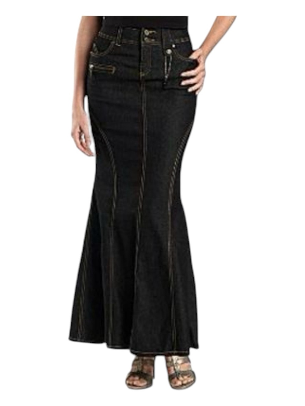 BISOU BISOU by Michele Bohbot Denim Mermaid Maxi Skirt